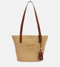 Medium raffia-effect crochet basket bag