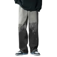 Men Jeans, Pants for Men, Loose Leg Pant Long Jeans, Plus Size Denim Pants Trouser High Waist Straight Leg Jeans, Fashion Streetwear Y2k, Black/White, XL
