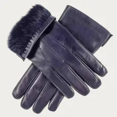 Men's Navy Rabbit Fur Lined Leather Gloves Men's Navy Rabbit Fur Lined Leather Gloves
