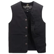 Men Winter Gilet Fleece Body Warmer Outdoor Warm Vest Windproof Gilet Jacket Camping Hunting Waistcoat with Pockets Black L