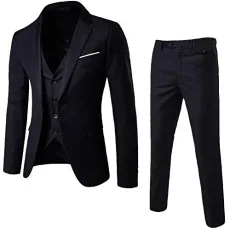 Men's 1 Button Slim Fit 3 Piece Suit Blazer Jacket Tux Vest Trousers Black 4XL
