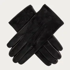 Mens Black Suede and Leather Gloves - Silk Lined Mens Black Suede and Leather Gloves - Silk Lined