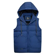 Mens Body Warmers Quilted Gilet Sleeveless Jacket Coat Vest with Hood Ultralight Zipper Pockets Blue 6XL
