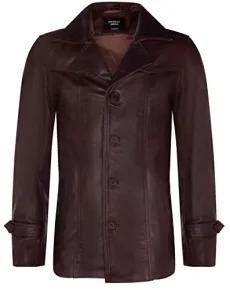 Mens Brown Leather Classic Jacket Blazer Reefer Parka Pea Coat 2XL Mens Brown Leather Classic Jacket Blazer Reefer Parka Pea Coat 2XL