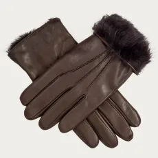 Mens Brown Rabbit Fur Lined Leather Gloves Mens Brown Rabbit Fur Lined Leather Gloves