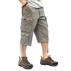 Mens Cargo Shorts Casual 3/4 Length Baggy Combat Trousers with Multi Pockets Hiking Shorts Three Qua Casual 2