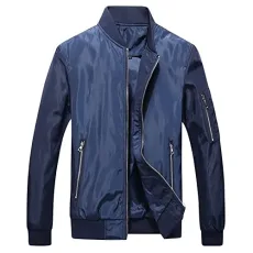 Mens Casual Jackets Lightweight Bomber Jacket Slim Fit Outwear Classic Full-Zip Jacket Military Jackets Blue 3XL