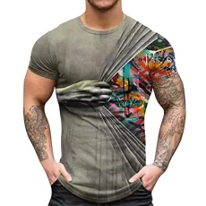 Men's Casual Slim Fashion 3D Printed Crew Neck T-Shirt Top Short Sleeve Blouse Sexy Tops Backless, gray, M Men's Casual Slim Fashion 3D Printed Crew Neck T-Shirt Top Short Sleeve Blouse Sexy Tops Backless, gray, M