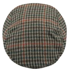 Mens Checked Wool Mix Tweed Flat Cap Khaki Orange L/XL Mens Checked Wool Mix Tweed Flat Cap Khaki Orange L/XL