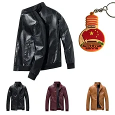 Mens Classic PU Leather Jacket, Men's Casual Stand Collar Faux Leather Jackets Winter Autumn Windproof Motorcycle Bomber Jacket Faux Leather Windbreaker Outwear
