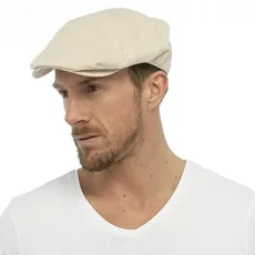 Mens Cotton Linen Fabric Flat Cap Hat Lined Summer Sun Peak Washable Stone M/L Mens Cotton Linen Fabric Flat Cap Hat Lined Summer Sun Peak Washable Stone M/L
