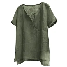Men's Cotton Linen Henley Shirt Short Sleeve Hippie Casual Comfort Beach Yoga T-Shirts Glitter Shirt, Army Green, XXL