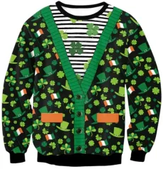 Men's Crew Neck Unisex Pullover Autumn Digital Print Loose Long Sleeve Top Christmas Outfit Long Sleeve Shirt, Four Leaf Clover Cardigan, M Men's Crew Neck Unisex Pullover Autumn Digital Print Loose Long Sleeve Top Christmas Outfit Long Sleeve Shirt, Four Leaf Clover Cardigan, M
