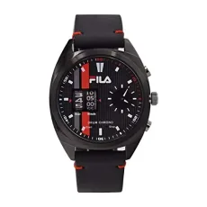 Men's Drum Roller Watch 38-844, Leather, Black/Black/Black - 004, Strap.