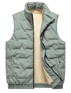 Men's Fleece Lined Gilet Winter Thick Body Warmer Stand Collar Plush Sleeveless Jacket Windproof Puffer Gilet for Men UK Outdoor Warm Down Cotton Quilted Gilet Padded Coat Outwear Green 3XL
