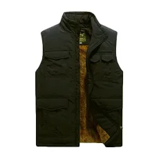 Men's Gilet Fleece Body Warmer Winter Warm Fishing Vest Waterproof Sleeveless Jacket Outdoor Work Gilets Black XXS