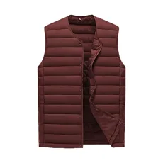 Mens Gilet Jackets Body Warmers Winter Outerwear Ultralight Packable Puffer Vest Coat Warm Sleeveless Jacket Wine Red XXS