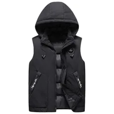 Mens Gilets Casual Outdoor Quilted Body Warmer Winter Padded Sleeveless Jackets with Hood Black M