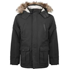 Mens Hood Parka Padded Winter Coat Jacket[Black,M]