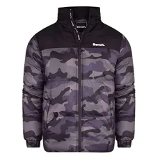 Mens Hooded Camo Jacket Designer Quilted Coat Zipped Pockets Padded Grey S