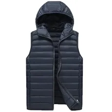 Mens Hooded Gilet Lightweight Quilted Body Warmer Outdoor Sleeveless Padded Gilets Windproof Down Vest Navy M