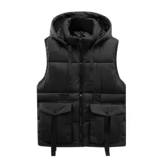 Mens Hooded Gilet Winter Casual Vest Quilted Padded Body Warmer Vest Sleeveless Jacket Coat #516 Black 3XL