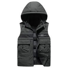 Mens Hooded Gilets Quilted Winter Body Warmer Casual Padded Sleeveless Jacket Coat Dark Green L