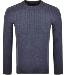 Mens Jacob Cable Knit Crew Neck Jumper (UK, Alpha, XXL, Regular, Regular, Denim Blue)
