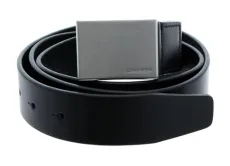 Men's Leather Belt - Black Leather Belt For Men - Brushed Metal Plaque CK Buckle Detail - 100cm / 39.4" Length - 100% Genuine Leather
