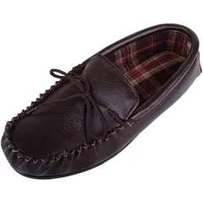 Mens Leather Moccasin with Rubber Sole & Cotton Lining, Brown, UK 7 Mens Leather Moccasin with Rubber Sole & Cotton Lining, Brown, UK 7
