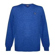 Mens Long Sleeved/V-Neck Knitwear Jumper with Logo in Blue (S) Mens Long Sleeved/V-Neck Knitwear Jumper with Logo in Blue (S)