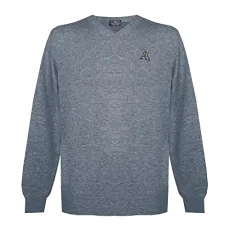 Mens Long Sleeved/V-Neck Knitwear Jumper with Logo in Grey (S) Mens Long Sleeved/V-Neck Knitwear Jumper with Logo in Grey (S)
