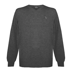 Mens Long Sleeved/V-Neck Knitwear Jumper with Logo in Ultra Dark Grey (M) Mens Long Sleeved/V-Neck Knitwear Jumper with Logo in Ultra Dark Grey (M)