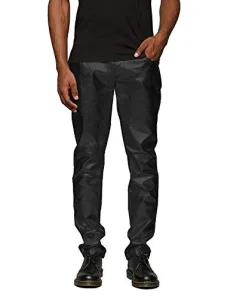 Mens Metallic Shiny Pants Disco Pants 70s Party Dance Night Club Pants Straight Leg Trousers, Mature Black, X-Large