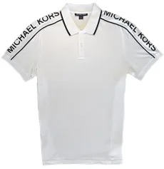 Mens MK Logo 100% Cotton White/Black Polo Shirt (Large), White Mens MK Logo 100% Cotton White/Black Polo Shirt (Large), White