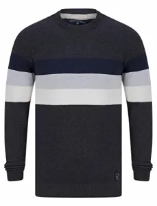 Men's Najwa Crew Neck Textured Knit Cotton Rich Colour Block Jumper Dark Grey Marl Men's Najwa Crew Neck Textured Knit Cotton Rich Colour Block Jumper Dark Grey Marl