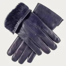 Mens Navy Rabbit Fur Lined Leather Gloves Mens Navy Rabbit Fur Lined Leather Gloves