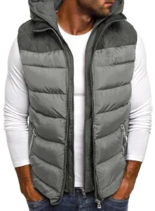 Mens Padded Gilet Body Warmer with Hood Color Block Packable Puffer Gilet Windproof Sleeveless Hooded Jacket Outdoor Cotton Quilted Gilet Thick Warm Winter Coat with Zip Pockets Loose Fit Grey M