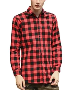Mens Plaid Long Sleeve Shirt Casual Loose Button Down Lumberjack Shirts Tops Red L Mens Plaid Long Sleeve Shirt Casual Loose Button Down Lumberjack Shirts Tops Red L