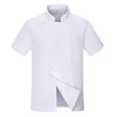 Mens Professional Chef Jacket Short Sleeve Chef Executive Classic Chef Coat Unisex Modern Fit WhiteBlack Grey Available with Cloth Covered Buttons Printed Top Sizes XS to 4XL(A3-White,XL)