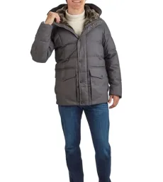 Men's Quilted Flannel Packable Down Parka, Grey, XXL Men's Quilted Flannel Packable Down Parka, Grey, XXL