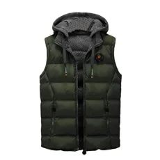 Mens Quilted Gilet Double-Sided Bodywarmer Hooded Vest Sleeveless Jacket with Hood Army Green 2XL Mens Quilted Gilet Double-Sided Bodywarmer Hooded Vest Sleeveless Jacket with Hood Army Green 2XL