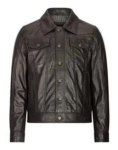 Mens Real Leather Jeans Jacket 1980s Vintage Black Tan Brown Short Casual - Black 3XL Mens Real Leather Jeans Jacket 1980s Vintage Black Tan Brown Short Casual - Black 3XL