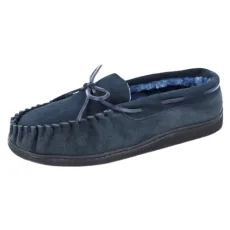 Mens Real Suede Leather Moccasin Slippers Size 7-12 (Navy Navy, Numeric_11) Mens Real Suede Leather Moccasin Slippers Size 7-12 (Navy Navy, Numeric_11)