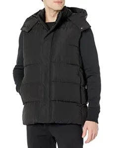 Men's Relaxed-Fit Water-Repellent Recycled Polyester Hooded Puffer Vest (Previously Amazon Aware), Washed Black, XXL