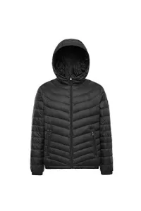 Men's Ribbed Puffer Down Jacket with Hood , Black, XL
