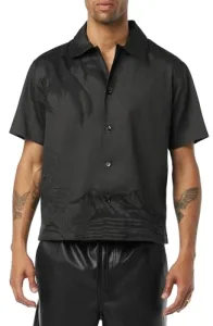 Men's Short Sleeve Button Up Camp Shirt, Night Palm, Large Men's Short Sleeve Button Up Camp Shirt, Night Palm, Large