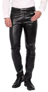 Men's Slim Fit Leather Trousers Stretch Elastic Faux PU Pencil Pants Wet Look Straight Leg Trousers for Motocycle Biker Dance Bar Nightclub Stage Show Cosplay Mid Waist Summer Spring Black 36
