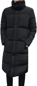 Mens Stand Collar Long Down Jacket Plus Size Winter Warm Padded Puffer Coat Parka Black XL Mens Stand Collar Long Down Jacket Plus Size Winter Warm Padded Puffer Coat Parka Black XL