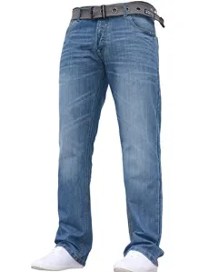 Mens Straight Leg Regular Fit Fashion Stylish Denim Jeans All Waist & Sizes Free Belt Mid Wash 38W X 34L Mens Straight Leg Regular Fit Fashion Stylish Denim Jeans All Waist & Sizes Free Belt Mid Wash 38W X 34L